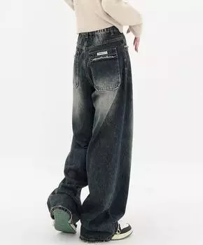 Уличная одежда в стиле Харадзюку, осенние женские джинсы с высокой талией в стиле ретро, свободные широкие прямые свободные джинсовые брюки, мешковатые брюки Y2K M