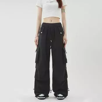 Уличная одежда, весенне-летние брюки-карго для женщин, новинка 2024 года, повседневные однотонные прямые женские брюки с большим карманом S серый