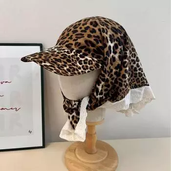 Уличная одежда весна и лето новый ретро леопардовый принт небольшой свежий платок шляпа морской отпуск фото показать лицо маленькая кепка универсальный M56-58cm чёрный