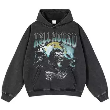 Уличная одежда, винтажная ретро-графика Howl, унисекс, мытая черная объемная толстовка унисекс с длинными рукавами S чёрный