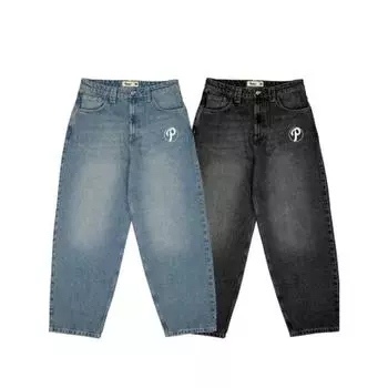 Уличная одежда Y2K Hip Hop джинсы мужские брюки Harajuku вышитые буквы винтажные синие мешковатые джинсы с высокой талией широкие брюки S чёрный