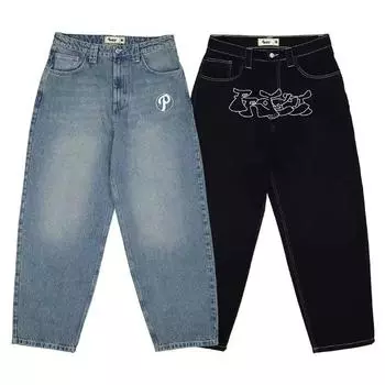 Уличная одежда Y2K Hip Hop Retro Blue Loose Jeans Harajuku Jeans Men s Brides High Talya Loose Letter Embroidered Brides S бежевый
