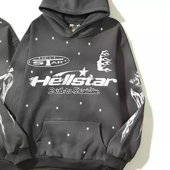 Уличная одежда Y2K, мужской мешковатый пуловер с капюшоном и персонализированным граффити, большой свитер унисекс, одежда в стиле эмо S серый