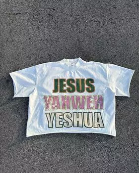 Уличная одежда Y2K Новые топы Harajuku Hip Hop Letter Graphic Print Short Sleeve Gothic Cotton Oversize T Shirt Mens Womens Clothing S белый