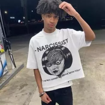 Уличная одежда Y2K Новые топы Harajuku Hip hop Letter Pattern Printed Short sleeved Gothic American Футболка большого размера для мужчин M белый