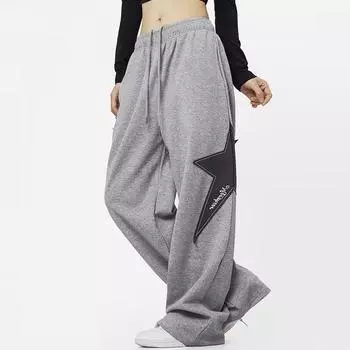 Уличная одежда Y2K, спортивные штаны для бега со звездами, женские спортивные штаны в стиле Харадзюку в стиле ретро, винтажные лоскутные спортивные штаны, широкие брюки в стиле хип-хоп M серый