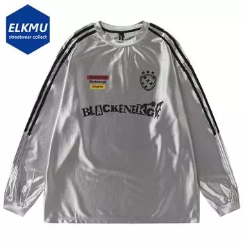 Уличная одежда Y2K в стиле хип-хоп с длинным рукавом, свободные футболки Harajuku, мужские полосатые свободные футболки с принтом 2024 S