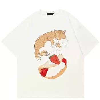 Уличная одежда Забавный кот унисекс футболка хлопковая футболка унисекс топы футболки летние короткие рукава футболка S белый