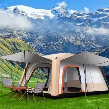 Уличная палатка с двумя спальнями и одной гостиной, 4 человека, 8 человек, 10 человек, кемпинг, утолщенный, для отдыха, кемпинга, портативный двухслойный тент 3-4 people бежевый