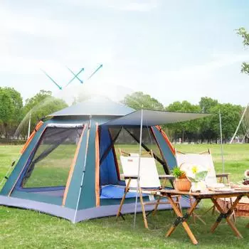 Уличная палатка с панорамными дверями и окнами, автоматический быстро открывающийся солнцезащитный крем и водонепроницаемая парковая палатка 3-4 people
