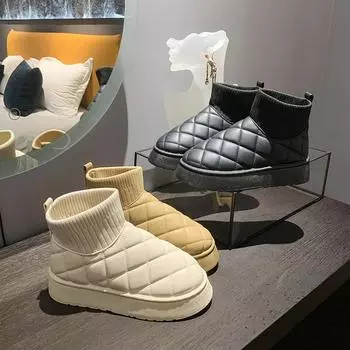 Уличная плюшевая женская водонепроницаемая хлопковая обувь. Модные женские короткие ботинки. Универсальные и простые женские зимние ботинки. 35 чёрный