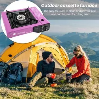 Уличная походная плита с автоматическим отскоком газового клапана, горелка, портативная бутановая печь из нержавеющей стали для кемпинга, барбекю, пикников, пешего туризма, дома, на открытом воздухе фиолетовый