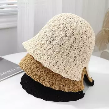 Уличная полая тонкая дышащая купольная шапка-ведро, вязаная крючком, женская весенне-летняя свежая шляпа-ведро с разрезом сзади M56-58cm чёрный