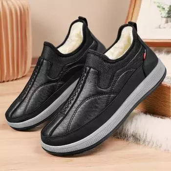 Уличная повседневная удобная мужская обувь из плюша, теплая и нескользящая хлопковая обувь 39 чёрный