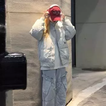 Уличная прохлада и прохлада зимние новые мужские и женские куртки бейсбольная майка пуховая хлопковая майка женская свободная пара короткое пальто S чёрный