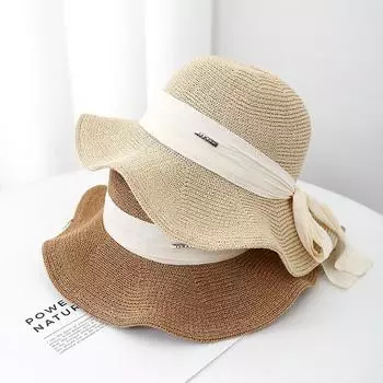 Уличная японская простая складная летняя соломенная шляпа с бантом, модная солнцезащитная шляпа-ведро, повседневная шляпа-тазик M56-58cm бежевый