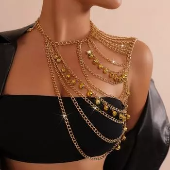 Уличная ракетка мода золото многослойная кисточка мяч плечевая цепь цепь для тела золотой