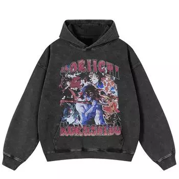 Уличная ретро японская мультяшная графика, черная, свободная, унисекс, толстовка с капюшоном Y2K S чёрный