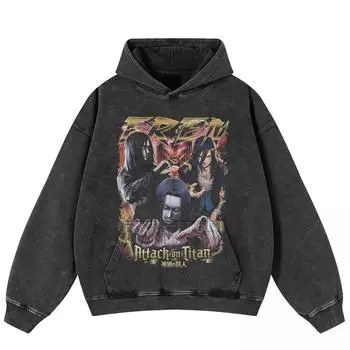 Уличная ретро японская мультяшная графика, черная, свободная, унисекс, толстовка с капюшоном Y2K S чёрный