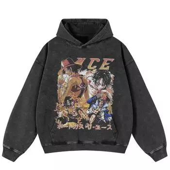 Уличная ретро японская мультяшная графика, черная, свободная, унисекс, толстовка с капюшоном Y2K S чёрный