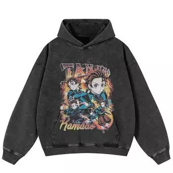 Уличная ретро японская мультяшная графика, черная, свободная, унисекс, толстовка с капюшоном Y2K S чёрный