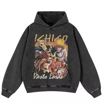 Уличная ретро японская мультяшная графика, черная, свободная, унисекс, толстовка с капюшоном Y2K S чёрный