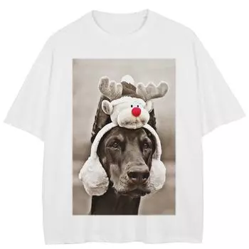 Уличная рождественская футболка с рисунком добермана из хлопка, унисекс, топы, футболки, летние футболки с короткими рукавами M белый