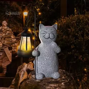 Уличная садовая фигурка кошки с солнечным фонарем IP44, водонепроницаемая, устойчивая к ультрафиолетовому излучению, автоматическое включение/выключение, статуя кошки в виде животного, светодиодная лампа, художественный декор для двора A