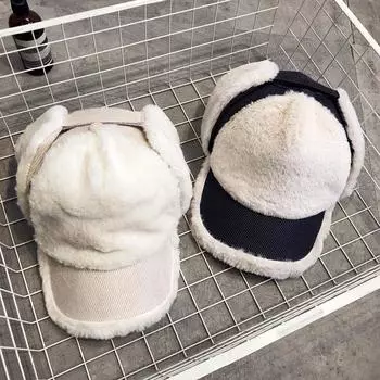 Уличная шапка для детей, осенне-зимняя шапка, универсальная, для студентов, уличная, милая, плюшевая, теплая, утолщенная шапка Lei Feng M56-58cm чёрный