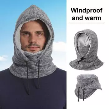 Уличная шапка Толстый плюшевый вязаный шнурок Полная защита Интегрированная шапка Шарф Ветрозащитный холодостойкий мягкий регулируемый унисекс велосипедный капюшон чёрный