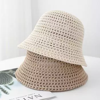 Уличная шляпа 2025 года, женская, весна-лето, универсальная, шляпа-ведро, шапка-ведро, шерстяная вязаная шапка, маленькое лицо, зимняя шляпа-ведро, защита от солнца M56-58cm чёрный