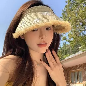 Уличная шляпа-цилиндр из плетеной рафии с маргаритками, женская, весна 2025, новая соломенная шляпа с большими полями, пляжная, солнцезащитная шляпа для моря M56-58cm