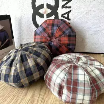 Уличная шляпа Детская осенняя берет Винтажная клетчатая шляпа художника Тыквенная шляпа Интернет-знаменитость Хепберн Мода Универсальный прилив M56-58cm тёмно-синий