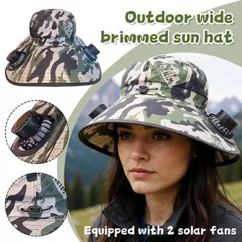 Уличная шляпа от солнца с широкими полями и 2 солнечными вентиляторами, шляпа рыбака от солнца для мужчин и женщин, шляпа для рыбалки и пляжа со встроенным вентилятором One Size