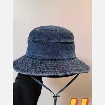 Уличная шляпа рыбака из денима в стиле ретро, детская, весна-лето 2025, новая универсальная шляпа для защиты лица от солнца, солнцезащитный козырек M56-58cm чёрный