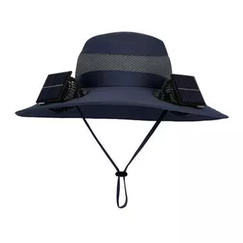 Уличная шляпа с двойным источником питания и вентилятором Летняя широкополая шляпа от солнца Охлаждающая шляпа для рыбалки и пешего туризма Защита от солнца темно-синий