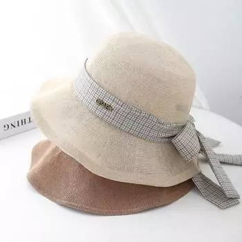 Уличная шляпа-ведро 2025, женская летняя маленькая свежая японская и корейская солнцезащитная пляжная шляпа с бантом, защита от ультрафиолета для моря M56-58cm чёрный