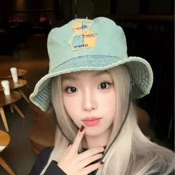 Уличная шляпа-ведро из денима с эффектом потертости от медведя, женская весенне-летняя шляпа с большими полями, солнцезащитная шляпа с большой окружностью головы и маленьким лицом M56-58cm