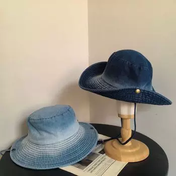 Уличная шляпа-ведро из джинсовой ткани в стиле ретро для мужчин и женщин, универсальная шляпа с загнутыми краями в стиле ретро для альпинизма и весенне-летнего туризма, солнцезащитная шляпа темно-синий