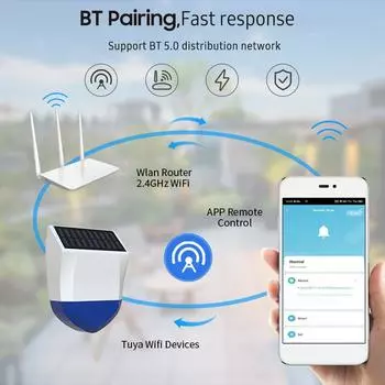 Уличная сигнализация Wi-Fi на солнечной энергии BT 5.0 Интеллектуальная сигнализация IPX5 Водонепроницаемая звуковая световая сигнализация в реальном времени Приложение белый