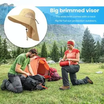 Уличная солнцезащитная шляпа унисекс с шейным клапаном, УФ-защита, рыболовная шляпа, складная водонепроницаемая походная шляпа с широкими полями, женская и мужская садовая шляпа, аксессуары для улицы хаки