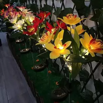 Уличная солнечная лампа, светодиодный светильник с цветком орхидеи, 7 головок, дизайн, водонепроницаемый, простая установка, ландшафтное освещение, садовый светильник, декор белый