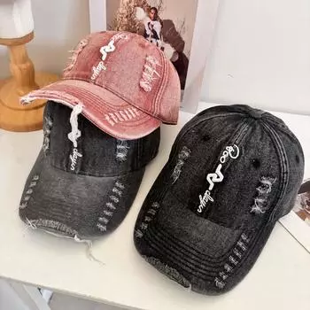 Уличная старая дырявая ковбойская бейсбольная кепка мужская и женская с вышитыми объемными буквами M56-58cm чёрный