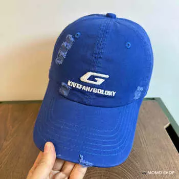 Уличная старая рваная бейсболка в стиле хип-хоп для мужчин и женщин, одинаковая корейская версия, вышитая буква G бренда Tide, кепка с изображением маленького лица Adjustable (54-60cm) чёрный