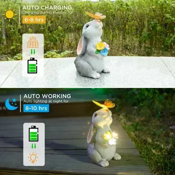 Уличная статуэтка кролика с солнечной батареей, светильник-бабочка, фигурка кролика в стиле ар-деко из смолы для сада, лужайки, патио