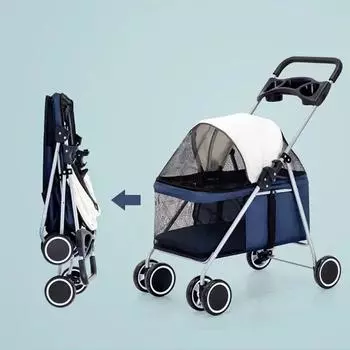 Уличная тележка для перевозки домашних животных, переноска для собак и кошек, коляска для домашних животных, разноцветная ткань Оксфорд, стальная труба, 4 колеса, складная коляска для кошек и собак с одним ключом темно-синий