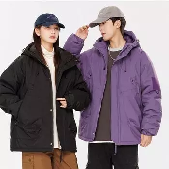 Уличная теплая куртка осень-зима женская модная парка с воротником-стойкой теплая однотонная мужская зимняя куртка S [80-50kg] чёрный