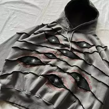 Уличная толстовка с капюшоном в стиле хип-хоп, готика, глаза, пэчворк, темно-серый, свободный свитер, мужской и женский, ретро, Харадзюку, панк, повседневные топы M