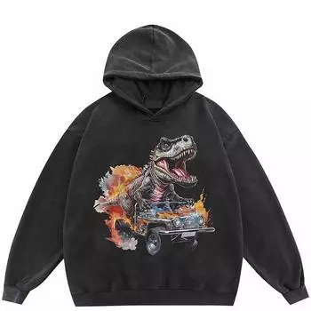 Уличная толстовка унисекс с рисунком колесницы динозавра L чёрный