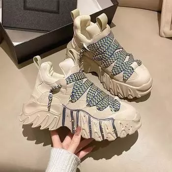 Уличная трендовая женская повседневная обувь, осенне-зимняя новая обувь на шнуровке в стиле ретро, на толстой подошве, на возвышении, спортивная повседневная обувь на открытом воздухе, модная 35 абрикосовый